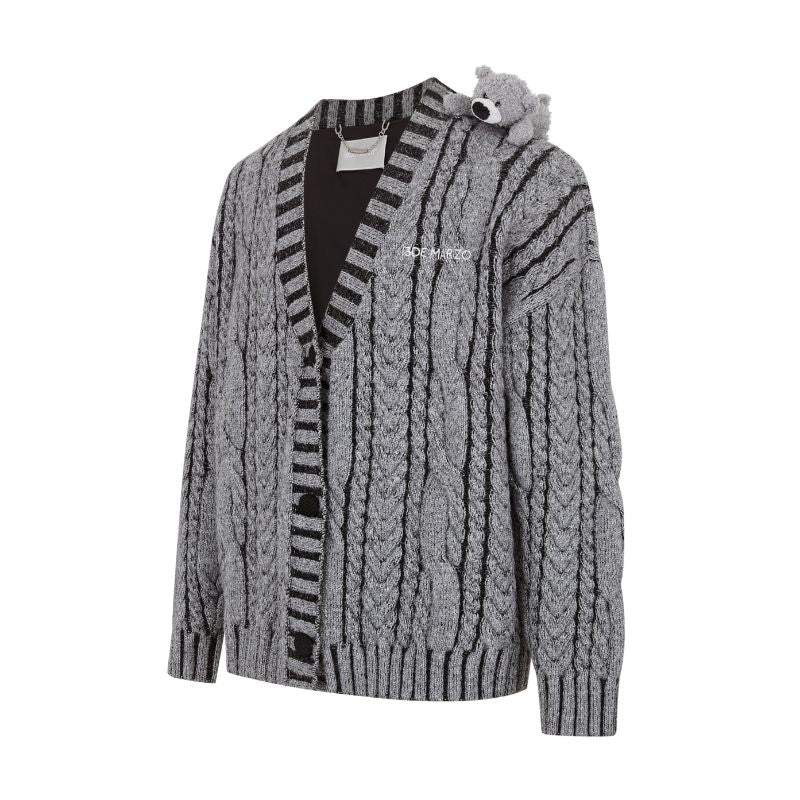 13DE MARZO Bear Yarn Weave Cardigan Dark Grey - 13DE MARZO