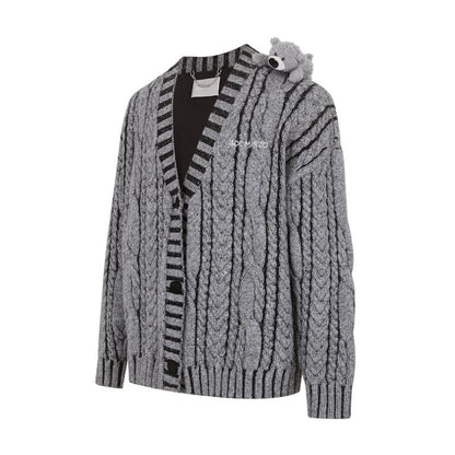 13DE MARZO Bear Yarn Weave Cardigan Dark Grey - 13DE MARZO