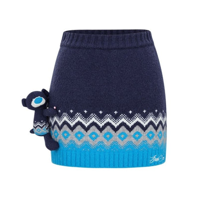 13DE MARZO Fair Isle Bear Knit Dress Navy Blue - 13DE MARZO