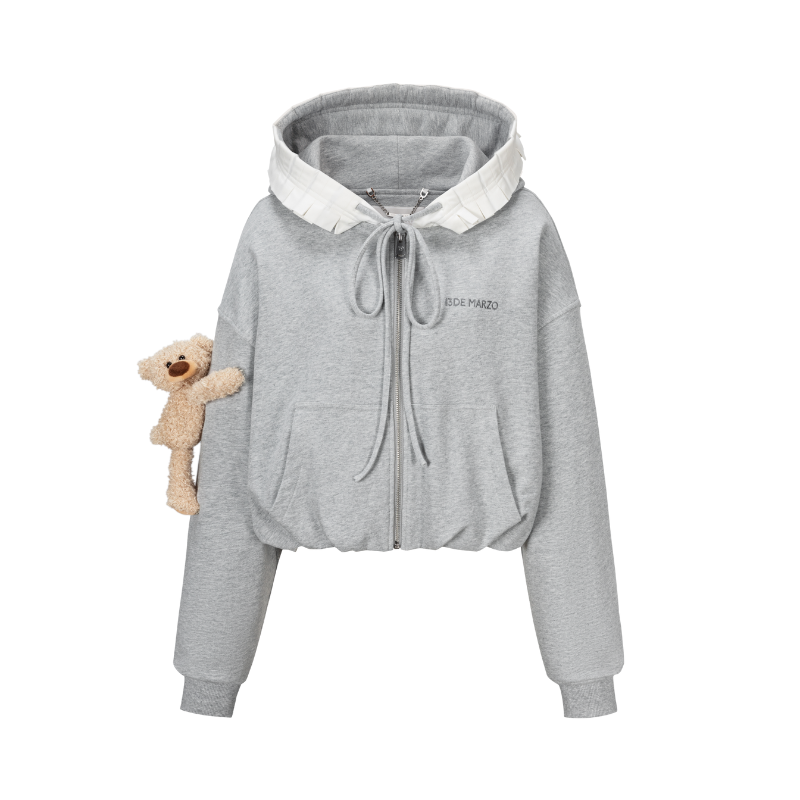 13DE MARZO Lace Edge Zip Hoodie Grey