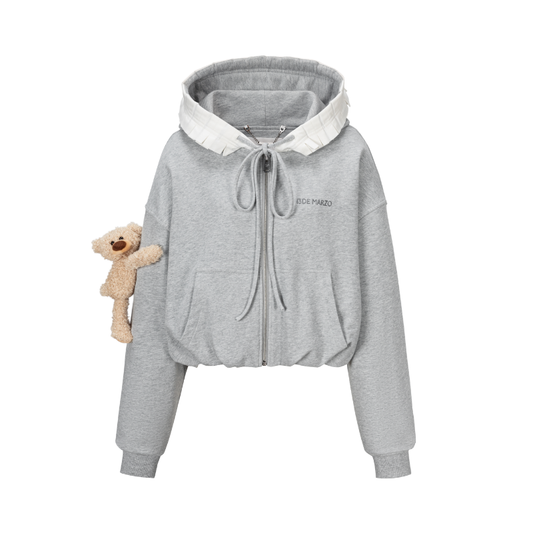 13DE MARZO Lace Edge Zip Hoodie Grey