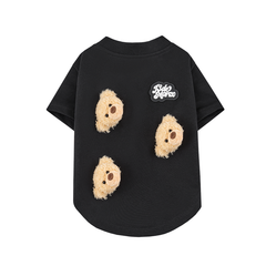 13DE MARZO Allover Bear Dog Tee – Black Cotton-Polyester