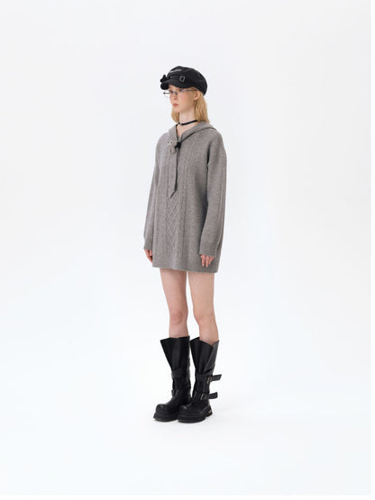 13DE MARZO Bear Knit Hoodie Dress Grey - 13DE MARZO