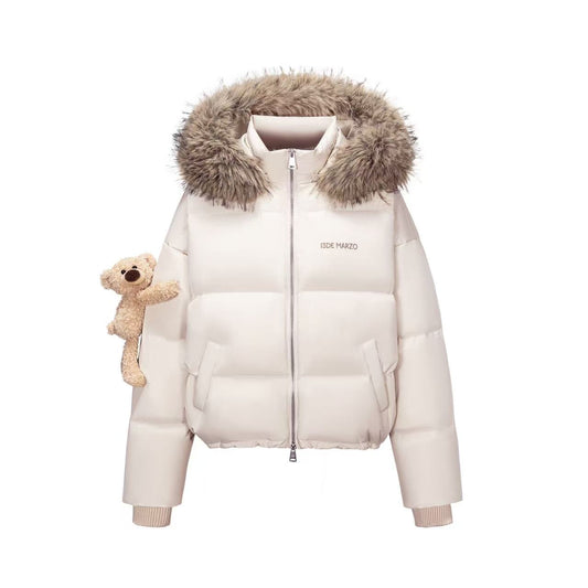 13DE MARZO Bear Fuzzy Hood Down Jacket Almond - 13DE MARZO
