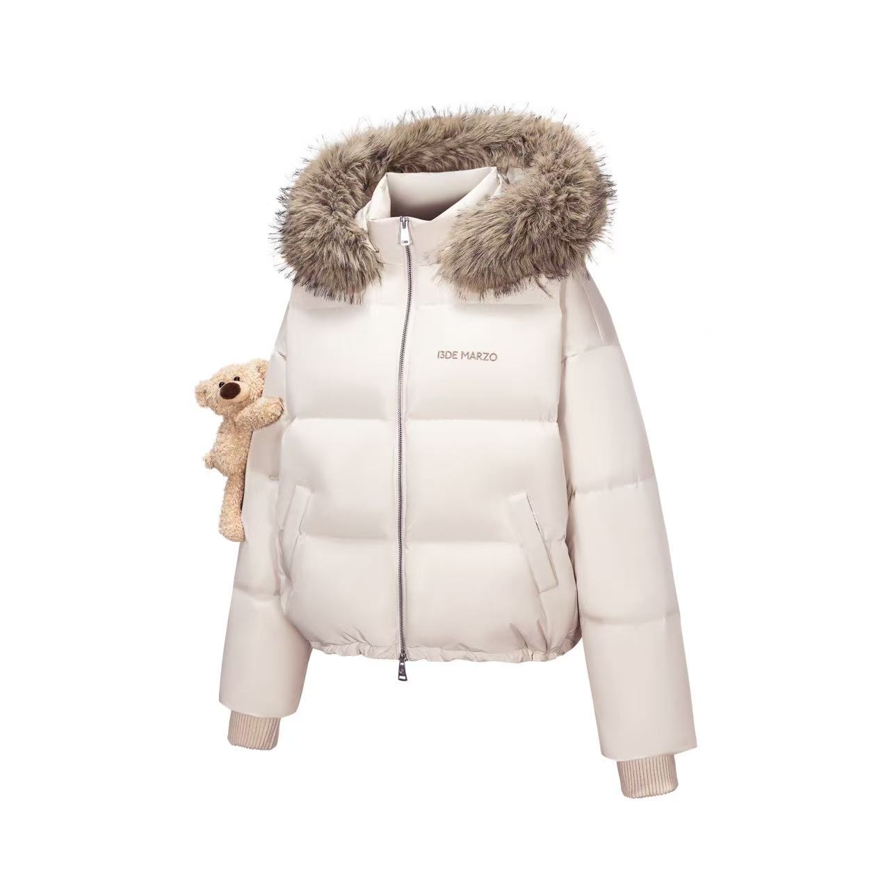 13DE MARZO Bear Fuzzy Hood Down Jacket Almond - 13DE MARZO
