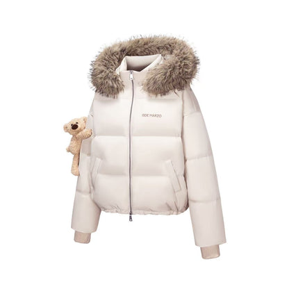 13DE MARZO Bear Fuzzy Hood Down Jacket Almond - 13DE MARZO