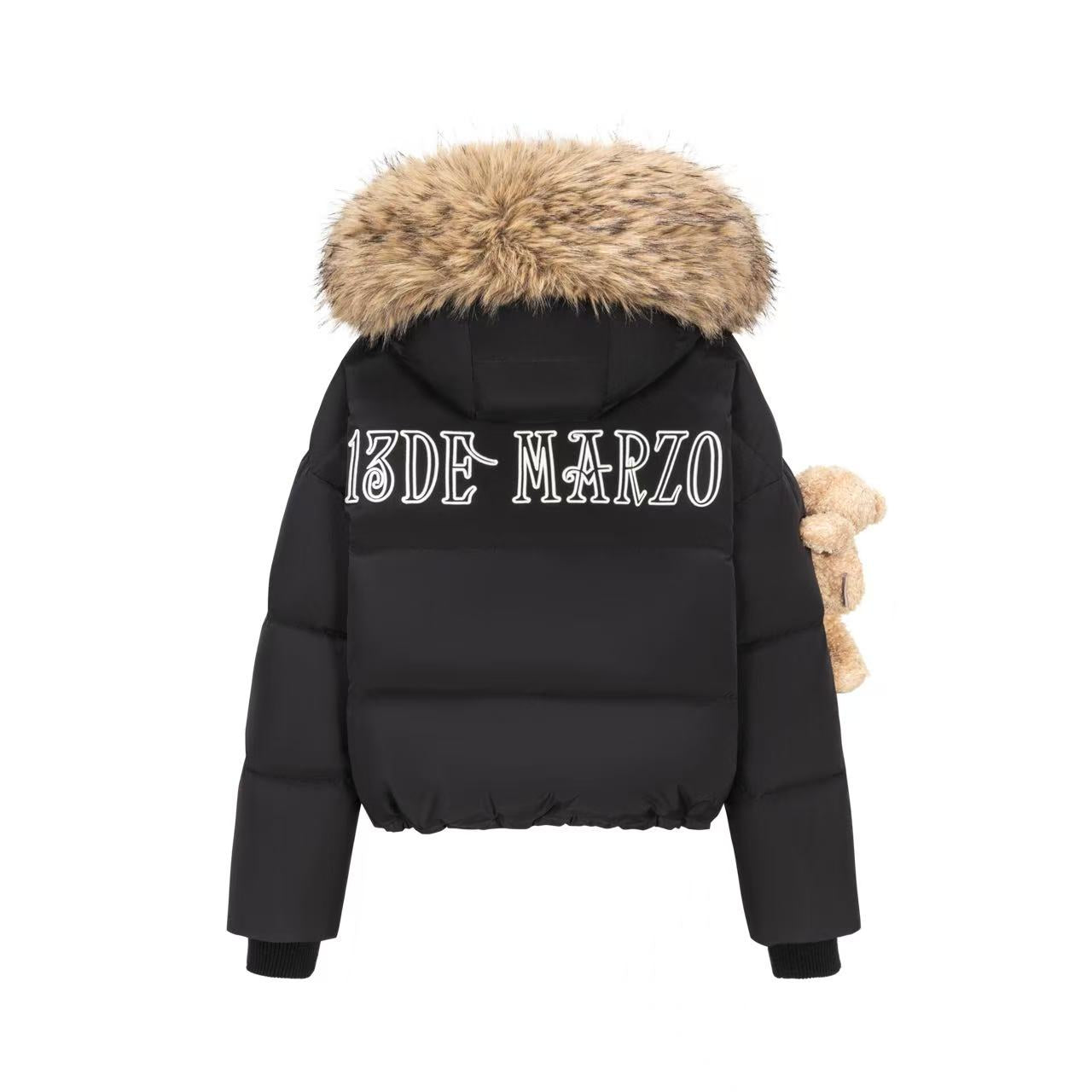 13DE MARZO｜Bear Fuzzy Hood Down Jacket Black