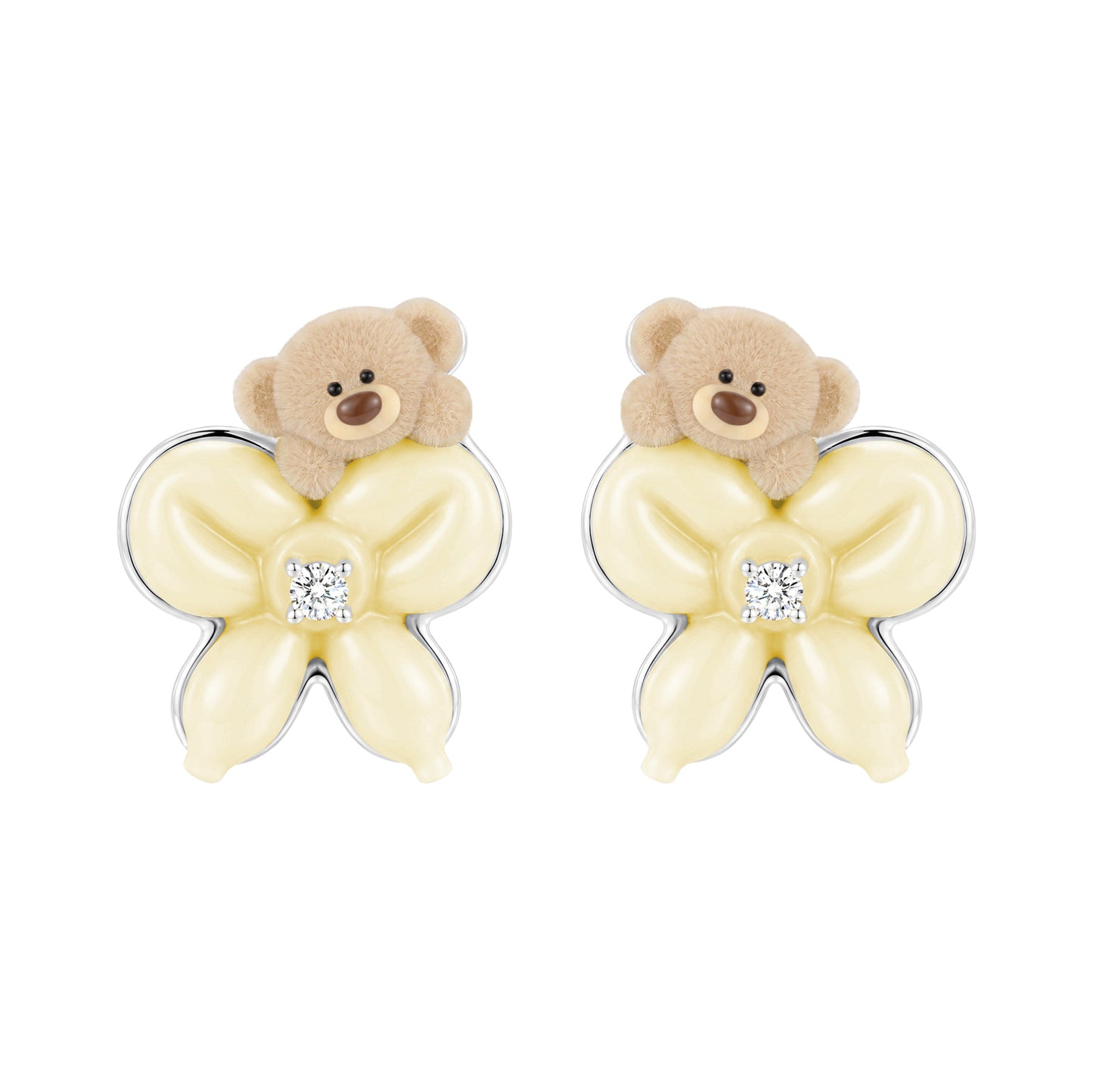 13DE MARZO Balloon Bow Bear Studs Yellow