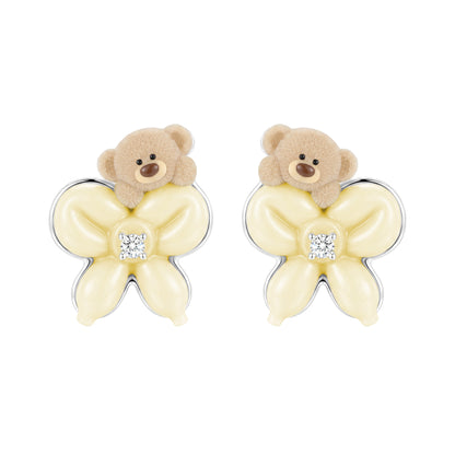 13DE MARZO Balloon Bow Bear Studs Yellow