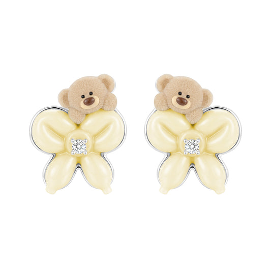 13DE MARZO Balloon Bow Bear Studs Yellow