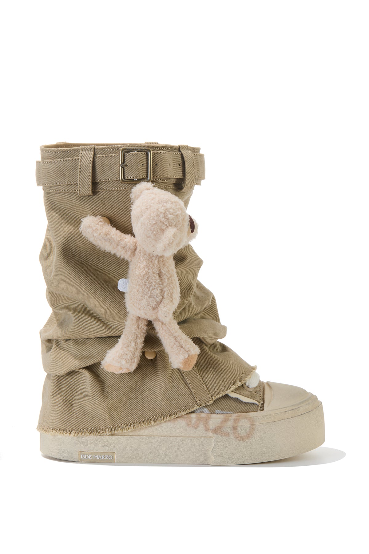 13DE MARZO Detachable Platform Canvas Slouch Boots Khaki