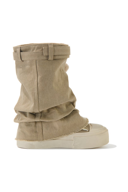 13DE MARZO Detachable Platform Canvas Slouch Boots Khaki