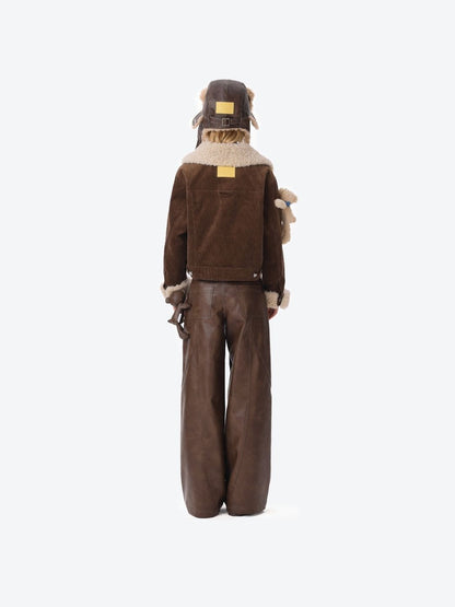 13DE MARZO Bear Lined Leather Pants Brown - 13DE MARZO