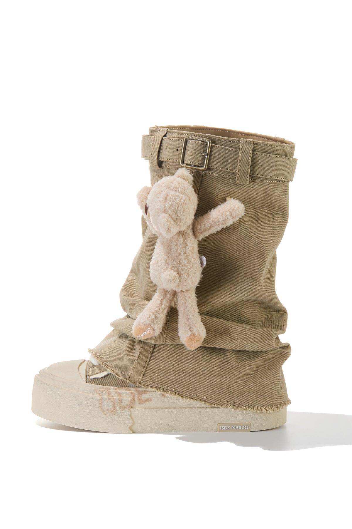 13DE MARZO Detachable Platform Canvas Slouch Boots Khaki