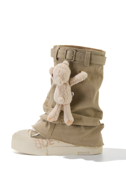 13DE MARZO Detachable Platform Canvas Slouch Boots Khaki