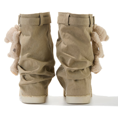 13DE MARZO Detachable Platform Canvas Slouch Boots Khaki