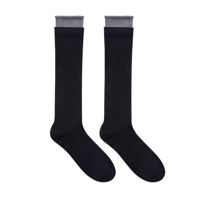 13DE MARZO Double-Layer Contrast Crew Socks Black