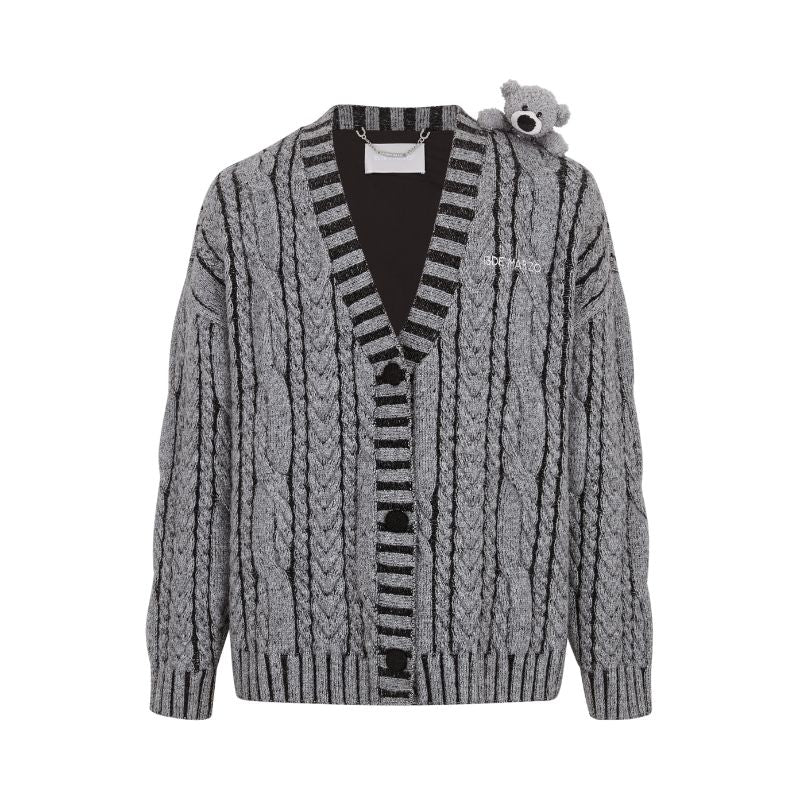 13DE MARZO Bear Yarn Weave Cardigan Dark Grey - 13DE MARZO