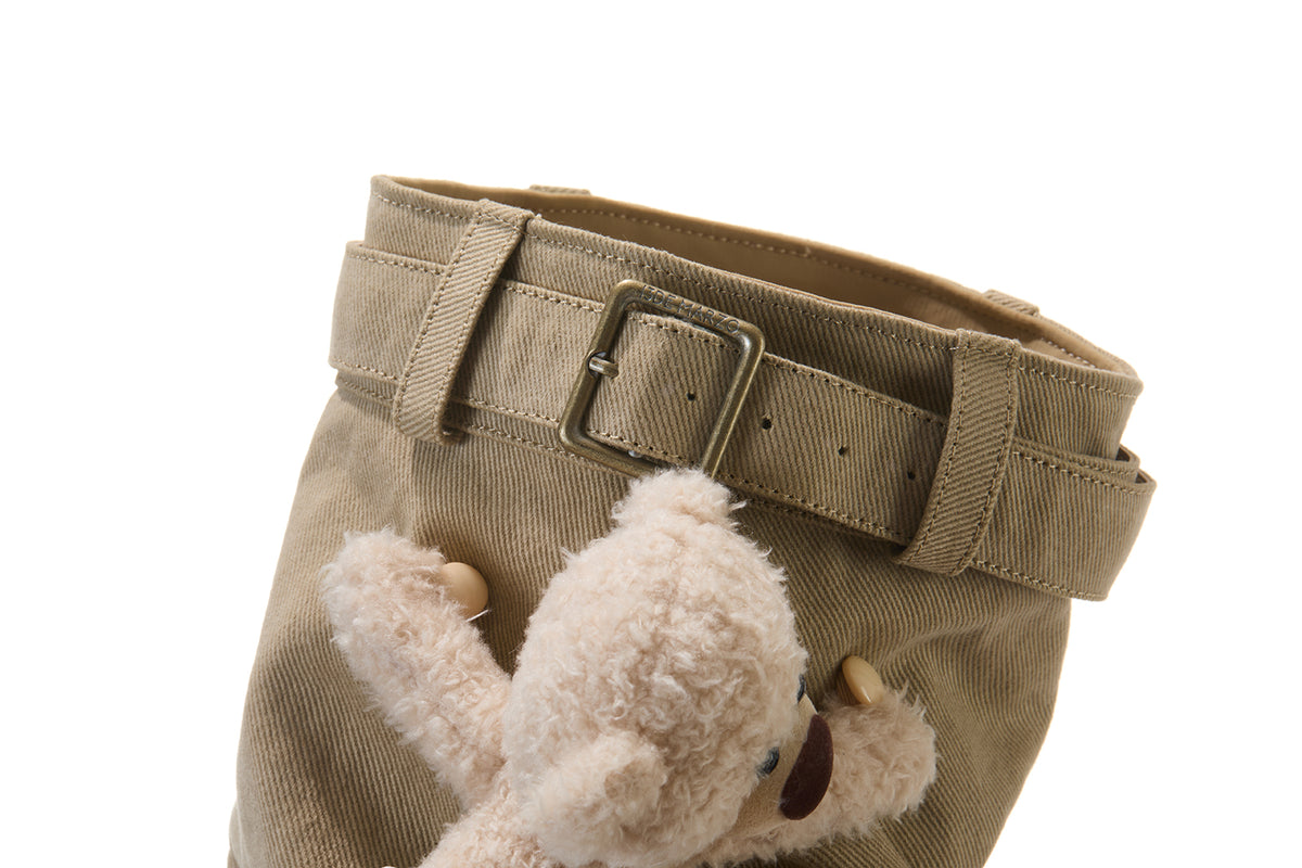 13DE MARZO Detachable Platform Canvas Slouch Boots Khaki