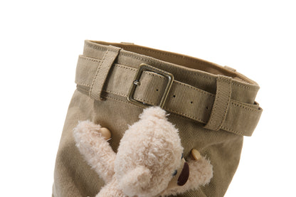 13DE MARZO Detachable Platform Canvas Slouch Boots Khaki