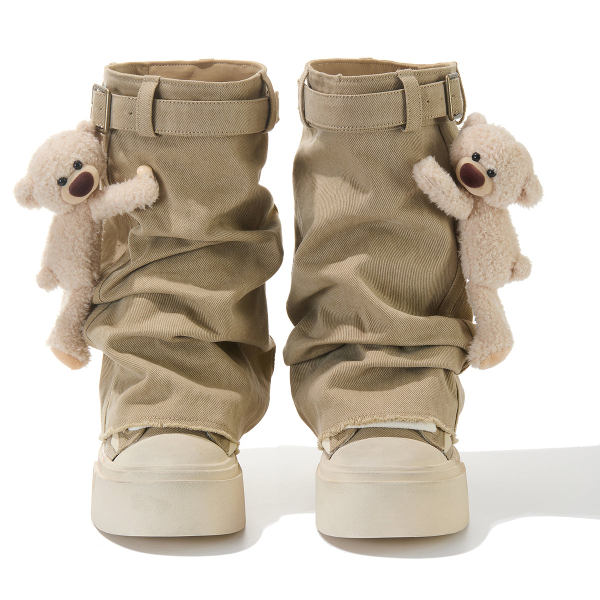 13DE MARZO Detachable Platform Canvas Slouch Boots Khaki