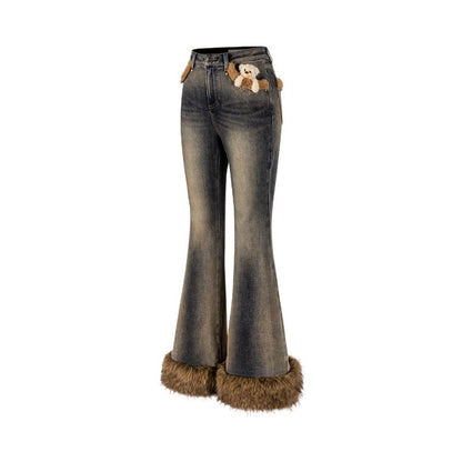 13DE MARZO Bear Vintage Fur Bell Bottom Jeans Navy blue - 13DE MARZO