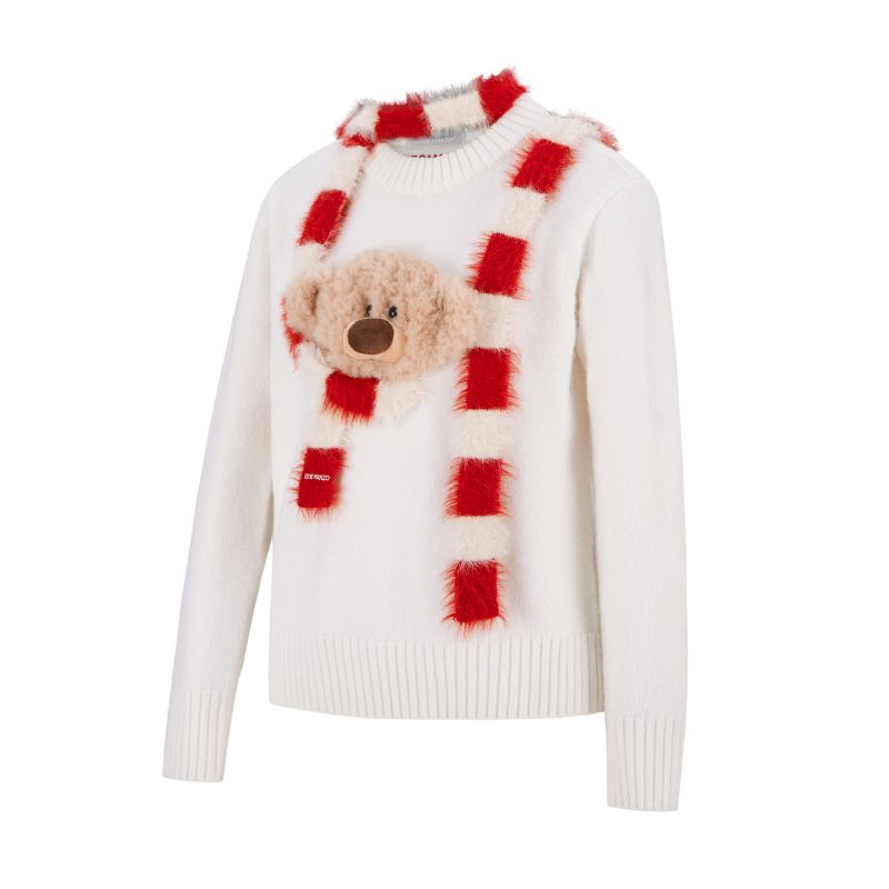 13DE MARZO Bear Thin Scarf Sweater White - 13DE MARZO