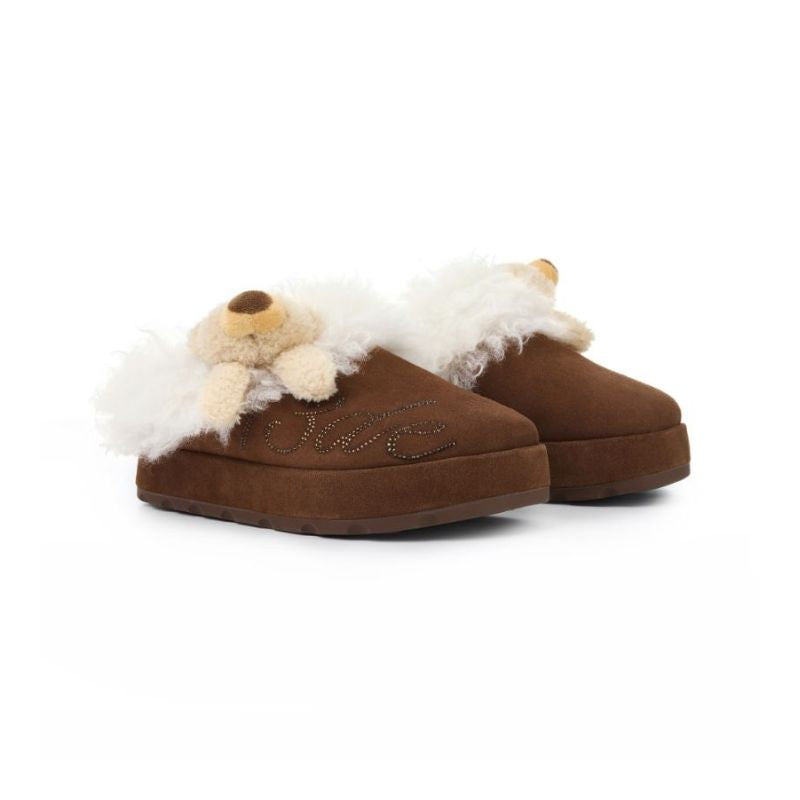 13DE MARZO Logo Fuzzy Snow Slippers Brown - 13DE MARZO