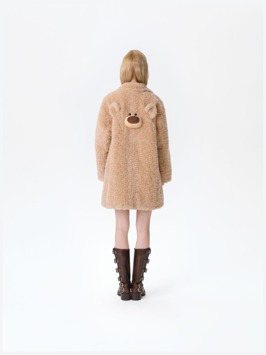 13DE MARZO Bear Fuzzy Long Coat Khaki - 13DE MARZO