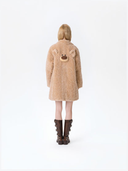 13DE MARZO Bear Fuzzy Long Coat Khaki - 13DE MARZO