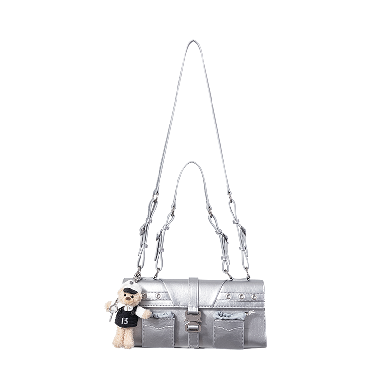 13DE MARZO Sheriff Bear Baguette Bag Silver