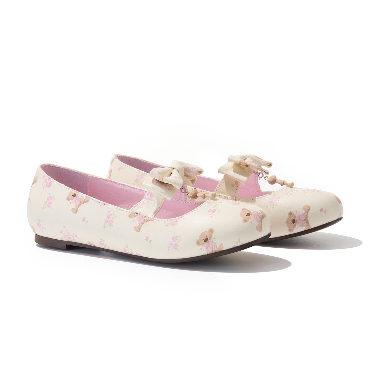 13DE MARZO Floral-Print Lined Ballet Flats Beige