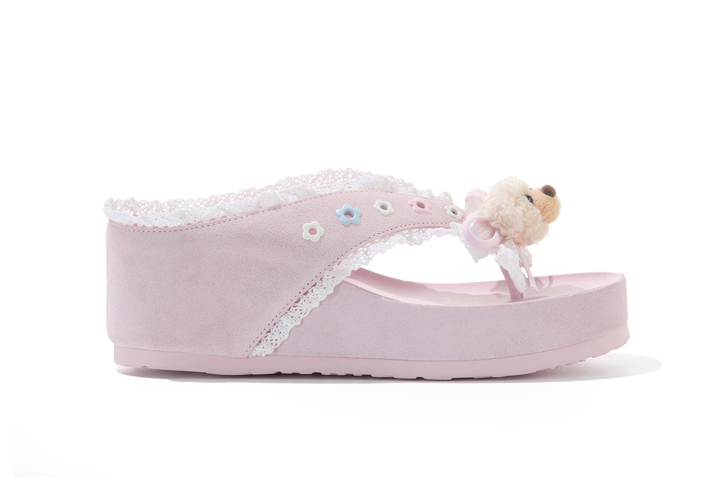 13DE MARZO Mini Bear Lace Trimmed Flip Flops Pink