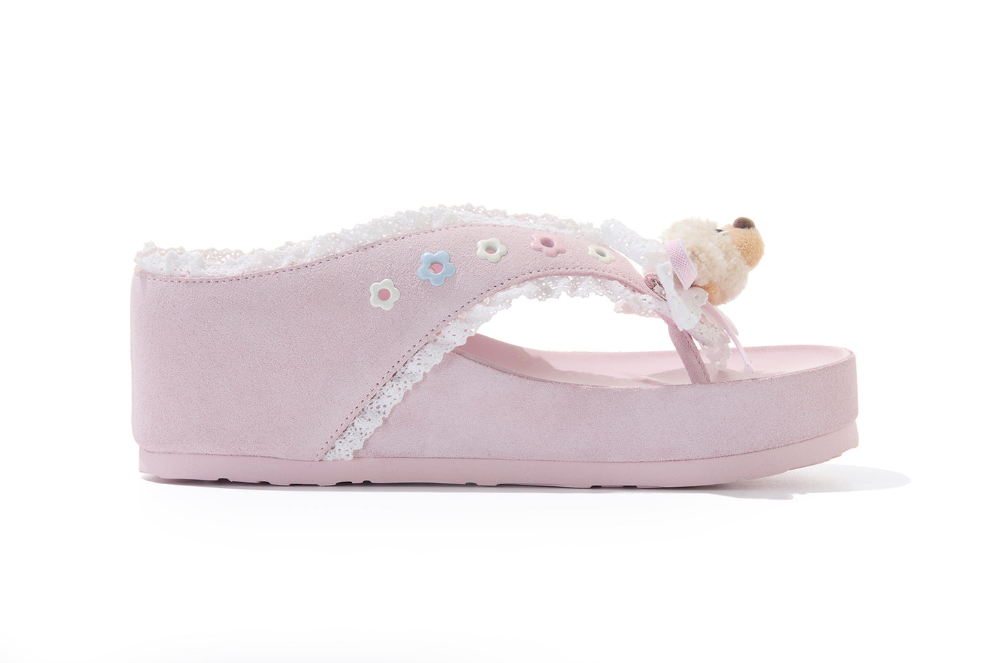 13DE MARZO Mini Bear Lace Trimmed Flip Flops Pink