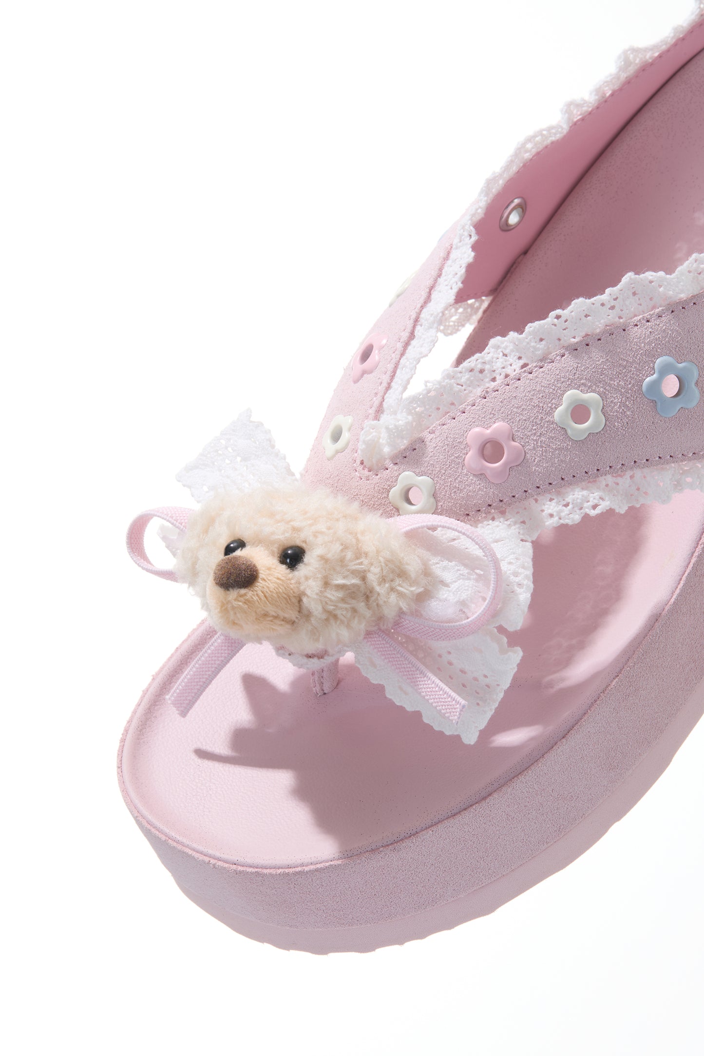 13DE MARZO Mini Bear Lace Trimmed Flip Flops Pink