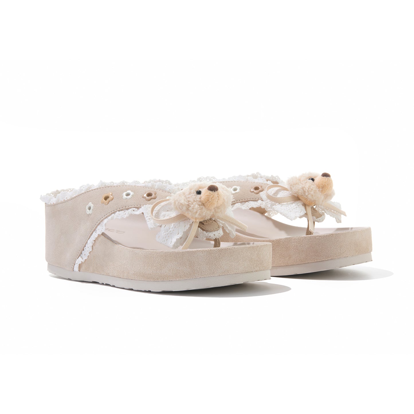 13DE MARZO Mini Bear Lace Trimmed Flip Flops Sand