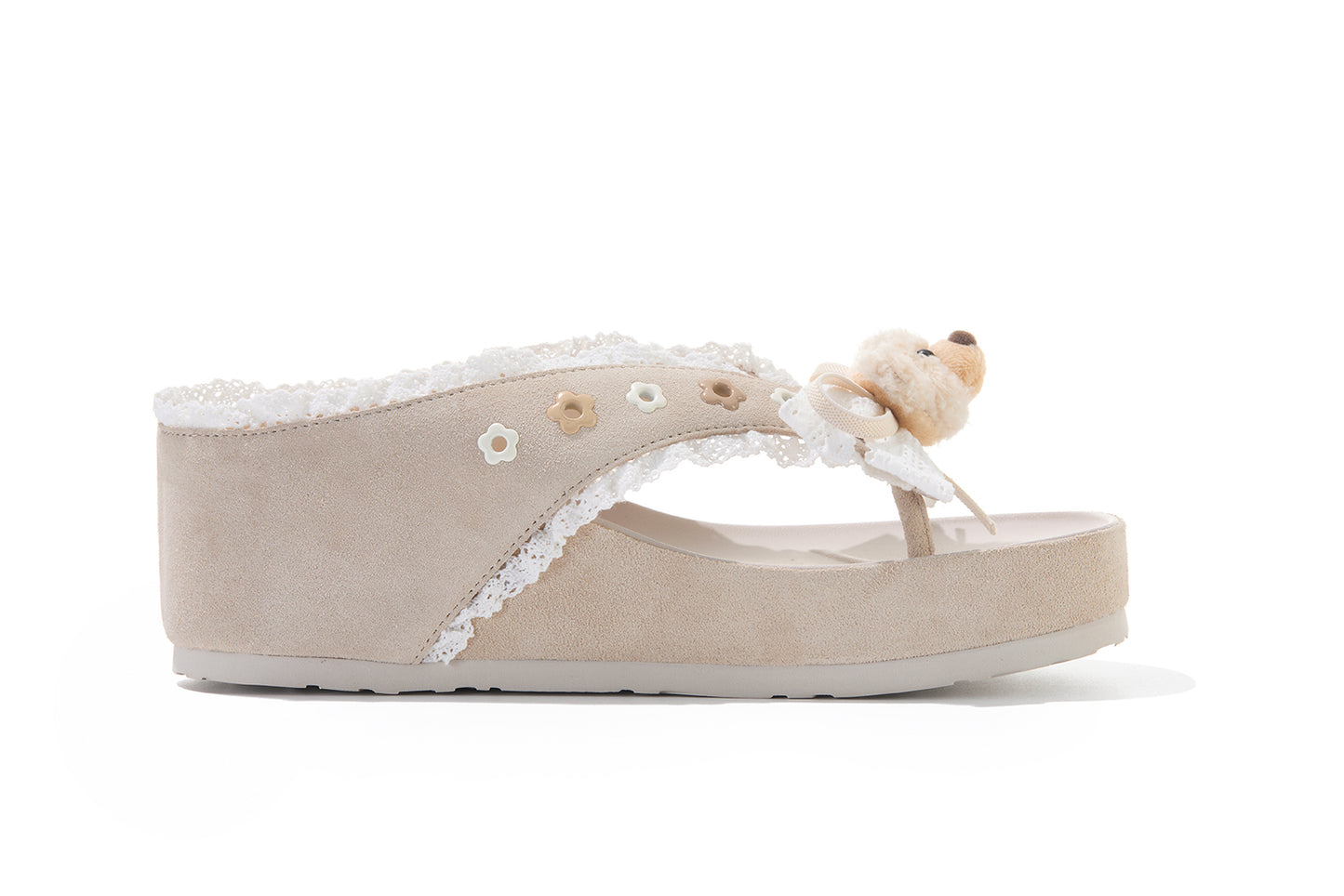 13DE MARZO Mini Bear Lace Trimmed Flip Flops Sand