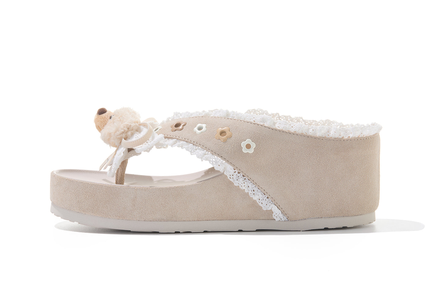13DE MARZO Mini Bear Lace Trimmed Flip Flops Sand