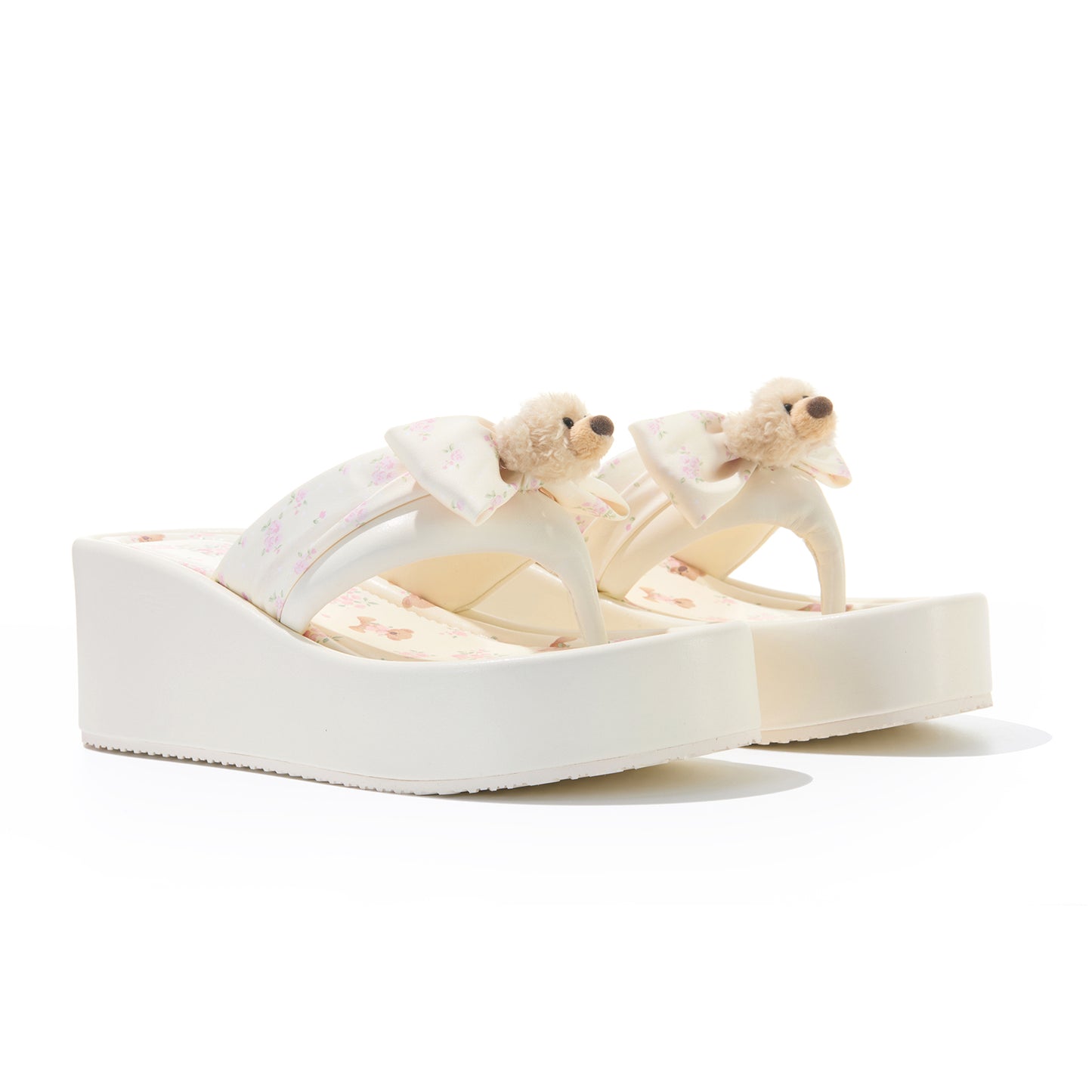 13DE MARZO Floral-print Wedge Sandals Pink