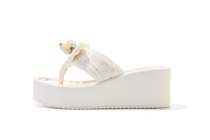 13DE MARZO Floral-print Wedge Sandals Pink