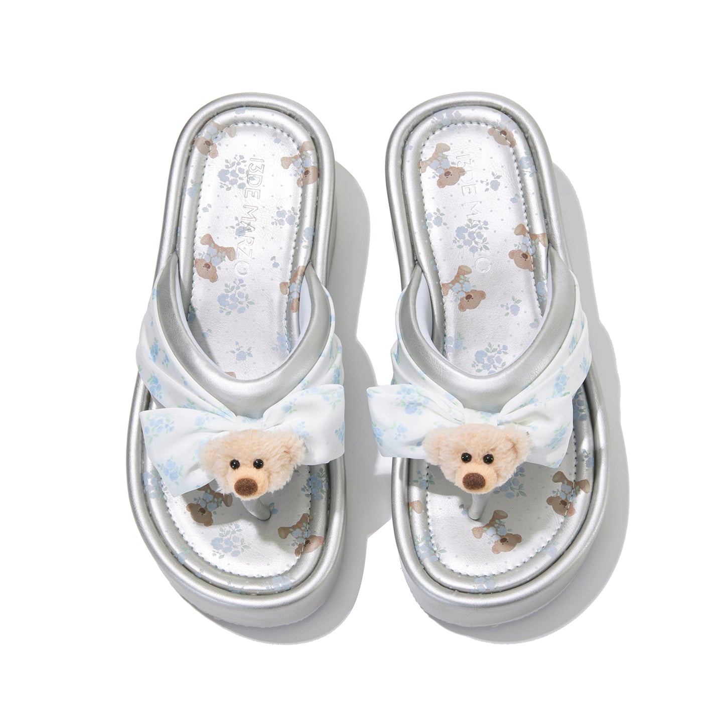 13DE MARZO Floral-print Wedge Sandals Silver