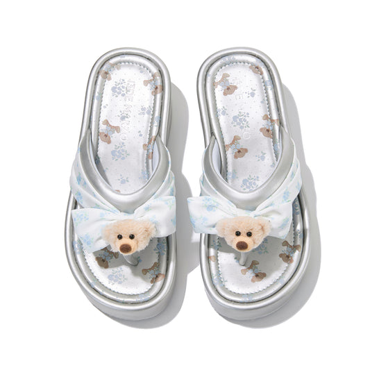 13DE MARZO Floral-print Wedge Sandals Silver