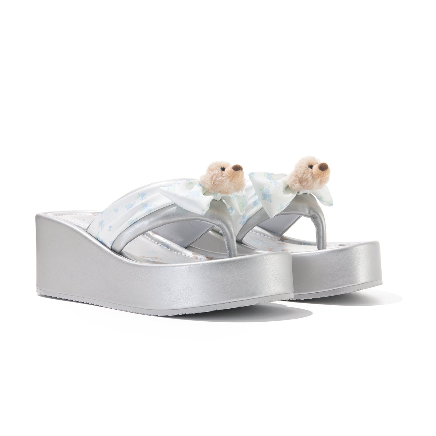 13DE MARZO Floral-print Wedge Sandals Silver