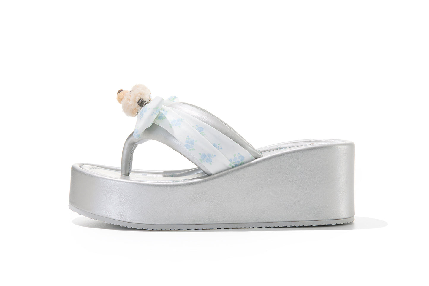 13DE MARZO Floral-print Wedge Sandals Silver