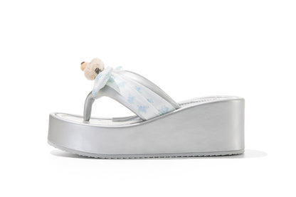 13DE MARZO Floral-print Wedge Sandals Silver