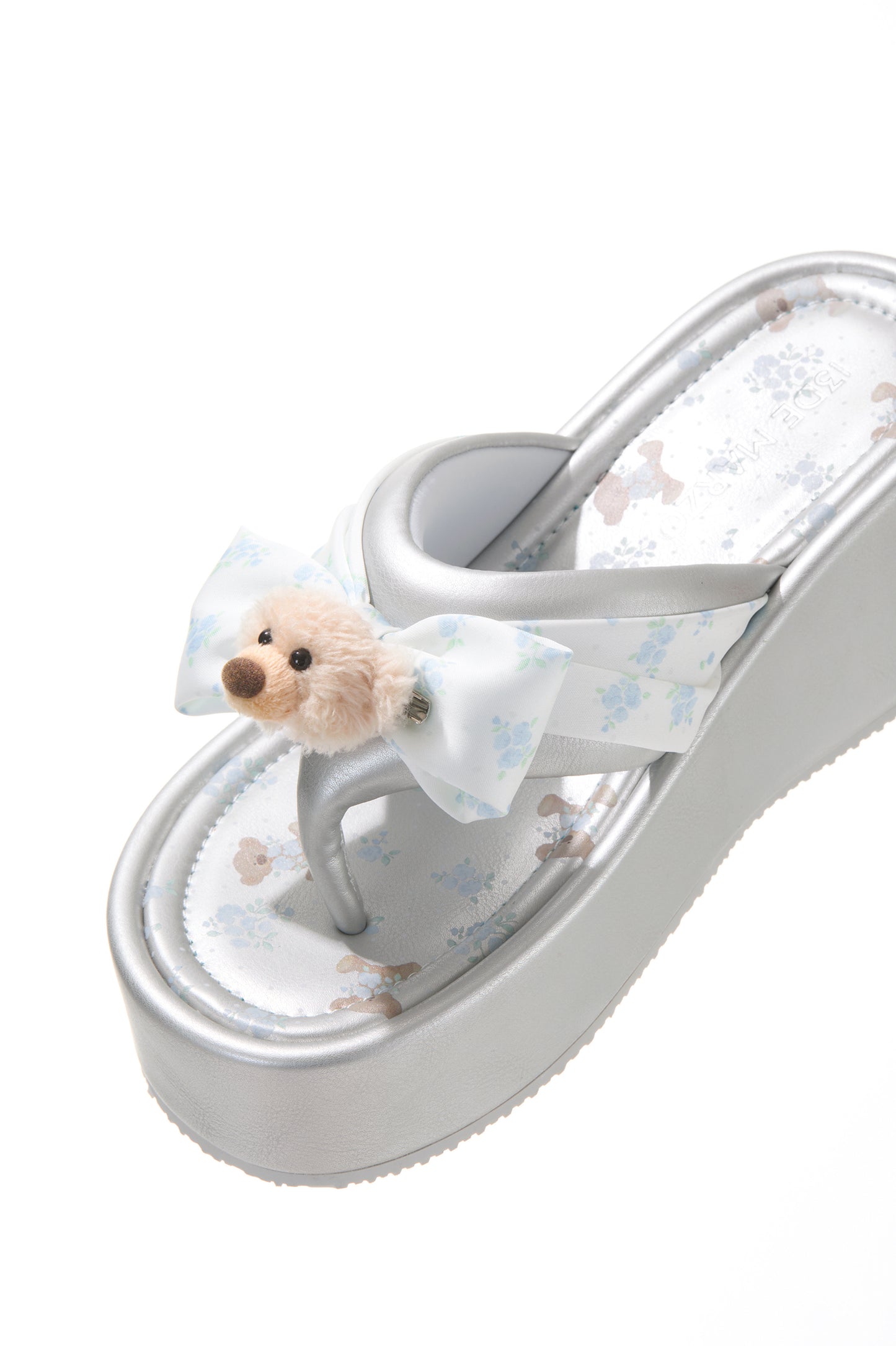 13DE MARZO Floral-print Wedge Sandals Silver