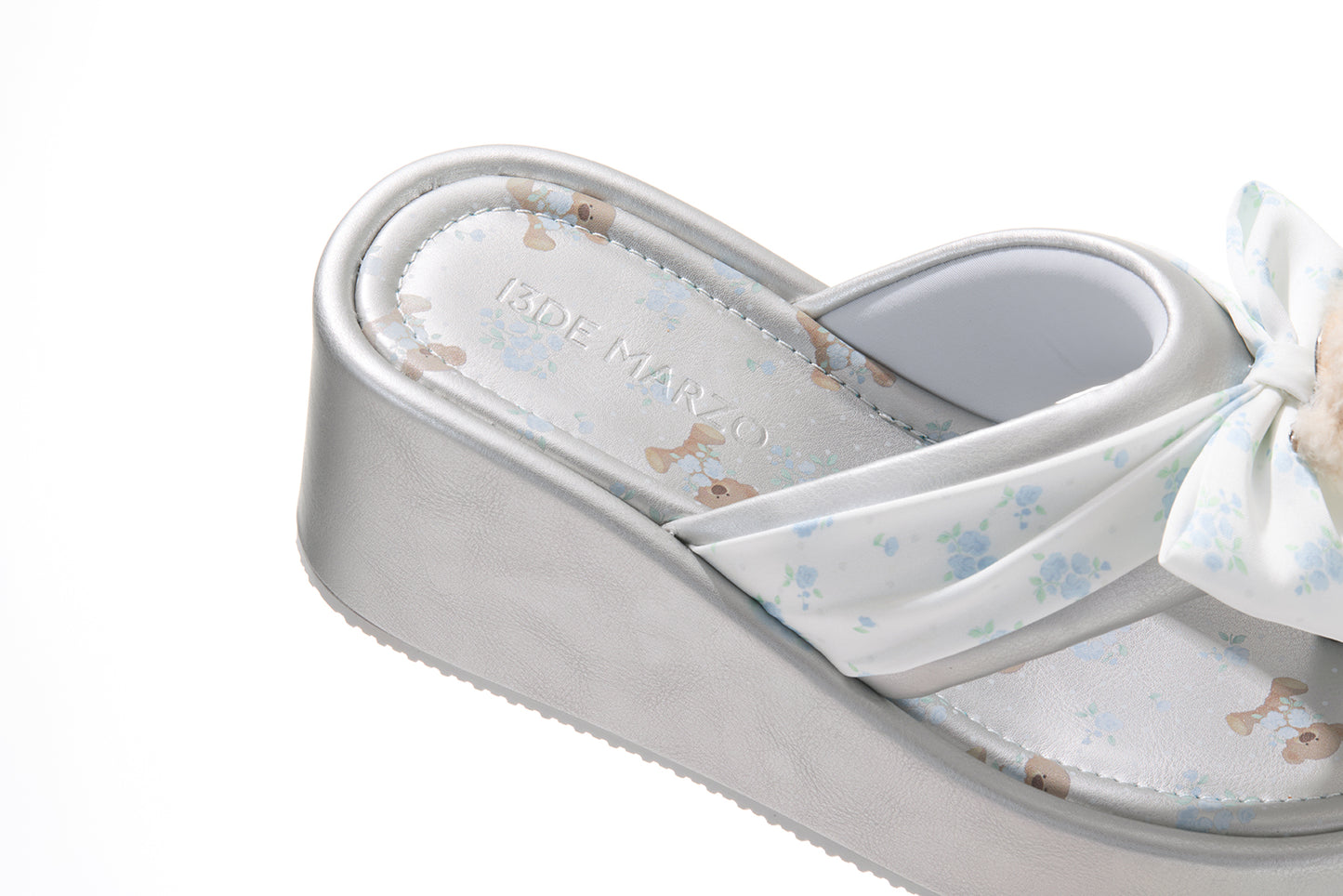 13DE MARZO Floral-print Wedge Sandals Silver