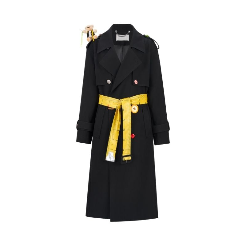 13DE MARZO Tailor Bear Ruler Trench Coat Black - 13DE MARZO