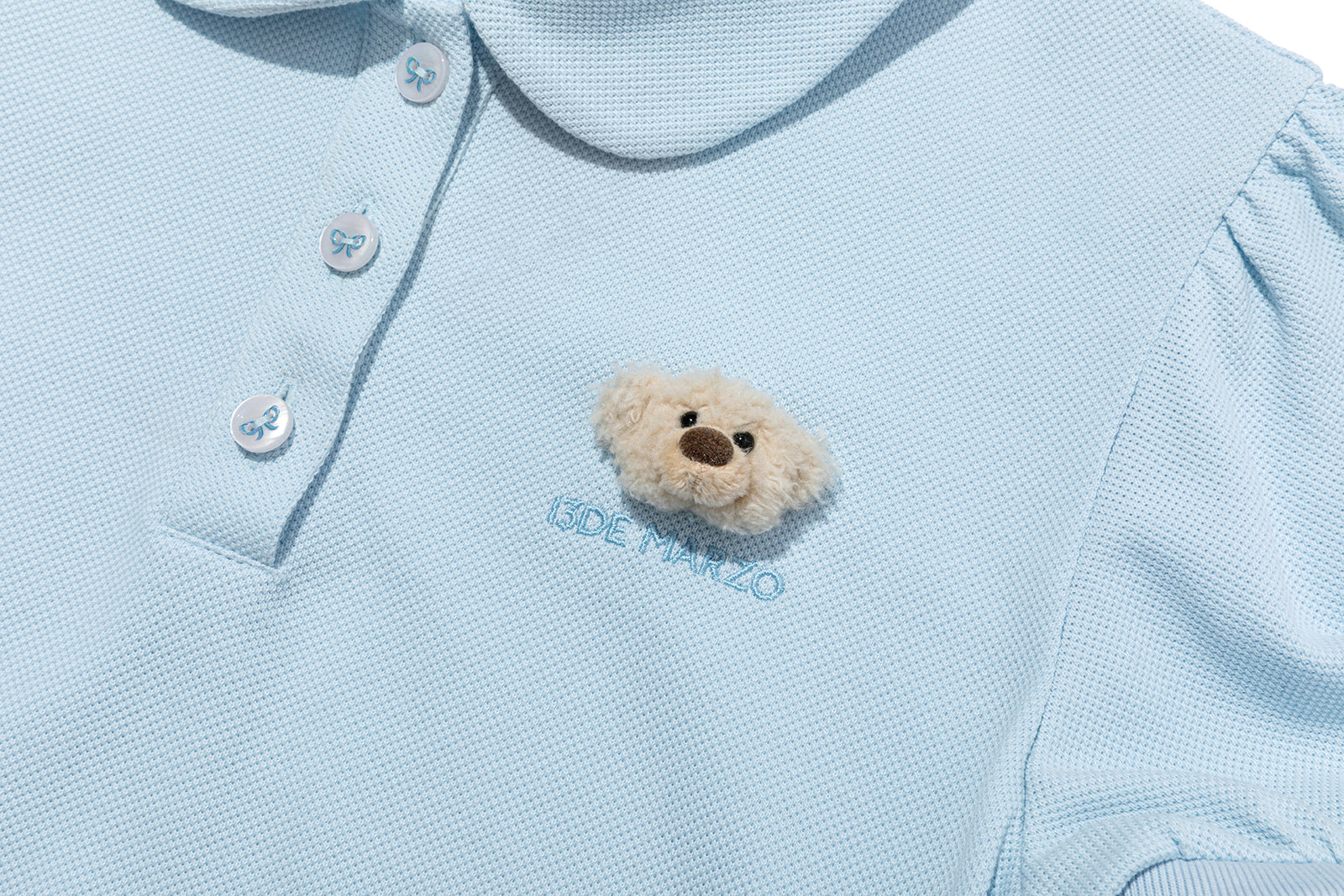 13DE MARZO Smocked Puff Sleeve Polo Style T-shirt - 13DE MARZO