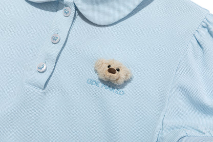 13DE MARZO Smocked Puff Sleeve Polo Style T-shirt - 13DE MARZO
